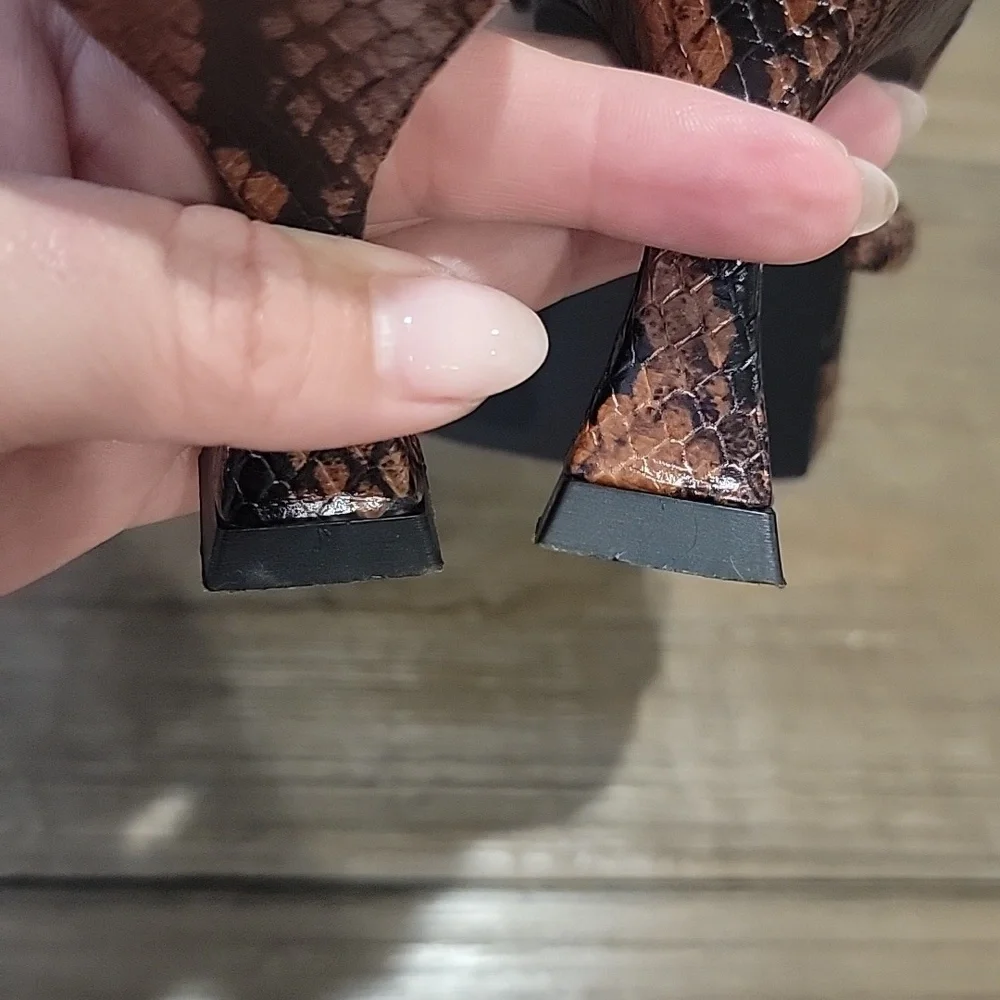 Zara Snake Print Double Strap Leather Sandal Heels - Picture 7 of 8